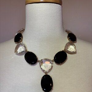 Bounkit Onyx and quartz gold tone necklace